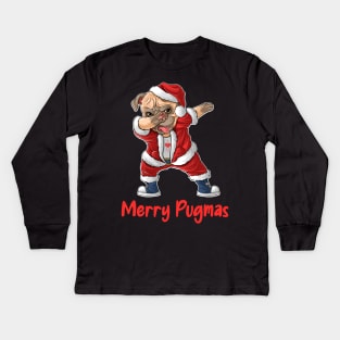 Christmas Dabbing Pug Merry Pugmas Kids Long Sleeve T-Shirt